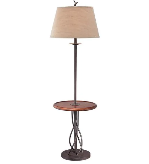 Franklin Iron Twist  Metal and Walnut Tray Table Floor Lamp